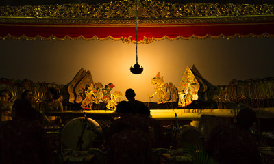 YOGYAKARTA, May 1st 2018: Stage performance of wayang kulit, traditional art of Java, Indonesia