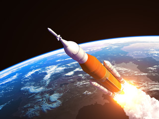 Obraz na płótnie Canvas Space Launch System Over The Earth