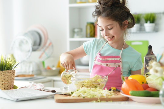 Girl cook delicious to eat