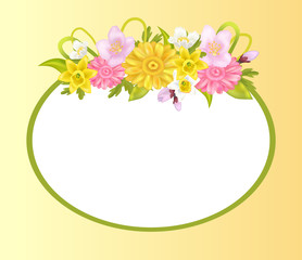 Zinnia, Daffodils and Sakura Flowers, Photo Frame