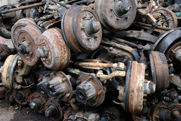 Old car engine part, grunge and rusty machine