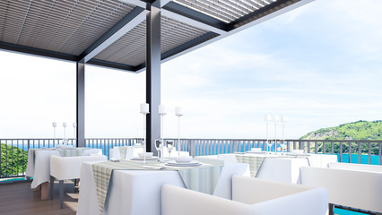 Romantic restaurant with sea view , 3d rendering