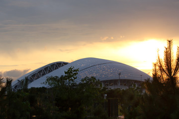 Big sports arena sunset panoramic 16:9 horizontal