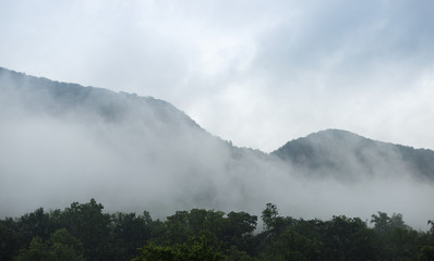 Mountains in the clouds. Chimney rock, NC, USA