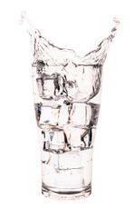 Glass of water with ice cubes isolated on white background