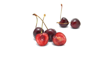 Cherry on white background close-up