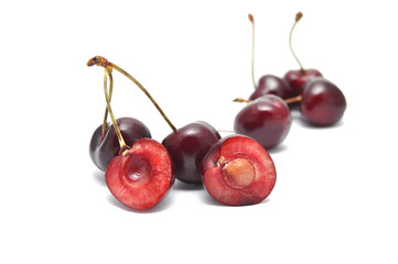 Cherry on white background close-up