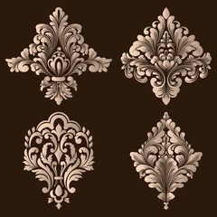 Vector set of damask ornamental elements. Elegant floral abstract elements for design. Perfect for invitations, cards etc.