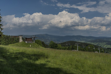 Obraz premium Paseky nad Jizerou village in spring sunny day