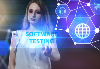 The concept of business, technology, the Internet and the network. A young entrepreneur working on a virtual screen of the future and sees the inscription: Software testing