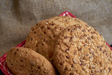 large biscuits with sesame, flax and sunflower seeds
