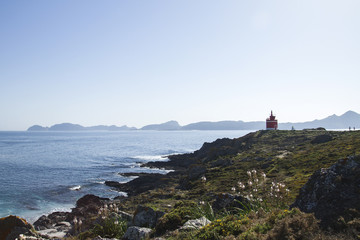 Fototapeta na wymiar Old lighthouse in Punra Rabaleira, Galicia, Spain