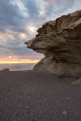 The beach of the sculptures at dawn in Almeria