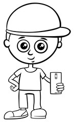 boy character with smart phone color book