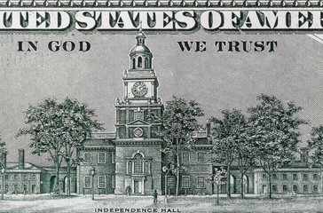 closeup of back side of 100 dollar bill