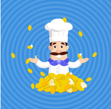 Chef with Gold Coins - Rich Concept Vector Illustration