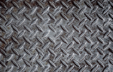 Large seamless sheet of steel aluminum or nickel tread plate. Dirty grunge background pattern with...
