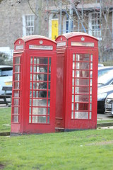 two old telephone boxes in a row, London, England