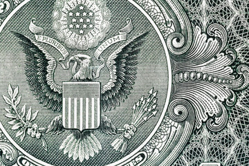 Closeup of back side of 1 dollar bill