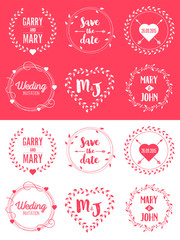 Fototapeta premium Creative vector illustration of save the date wedding witn name set isolated on background. Art design floral logo templates. Abstract concept graphic invitation card, flyer, banner element