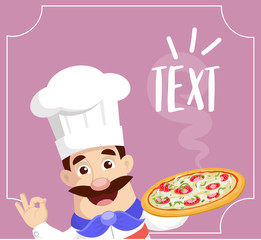 Chef text banner with Pizza Vector Illustration