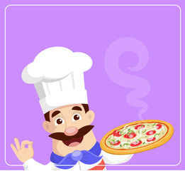 Flat Design Pizza Chef  Vector Illustration