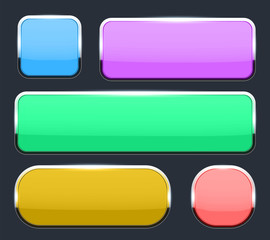 Creative vector illustration of white 3d glass buttons with chrome frame with shadow falling isolated on transparent background. Art design. Abstract concept graphic rectangle, oval web icons element