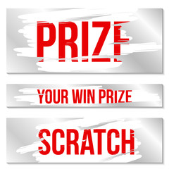 Creative vector illustration of lottery scratch and win game card isolated on background. Coupon luck or lose chance. Art design ripped effect marks. Abstract concept graphic element