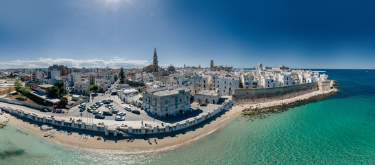 Monopoli Apulia City near the Sea Coastline blue in Italy Drone 360 vr