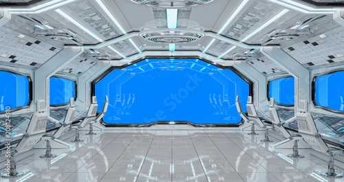 White Clean Spaceship Interior Background 3d Rendering