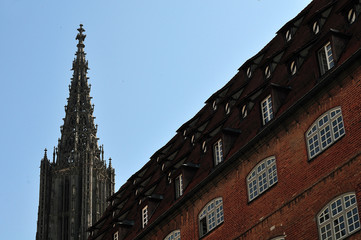 steeple of Ulm Minster, seen from old town