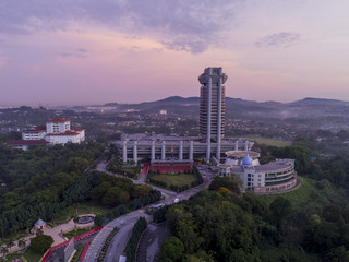 Fototapeta premium Aerial view of Sultan Salahuddin Abdul Aziz Building is a Selangor’s state secretariat building in Shah Alam, Malaysia