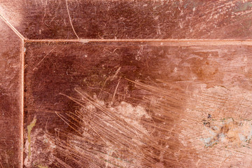 Scratched dirty dusty copper plate texture, old metal background