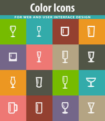 Glasses and cups icons set