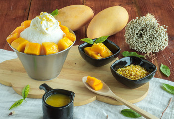 Korean Mango Bingsu, sweet milk dessert Mango taste