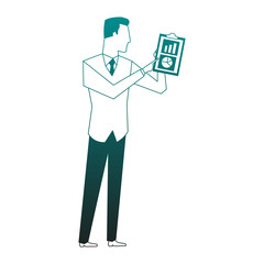 Businessman looking statistics vector illustration graphic design