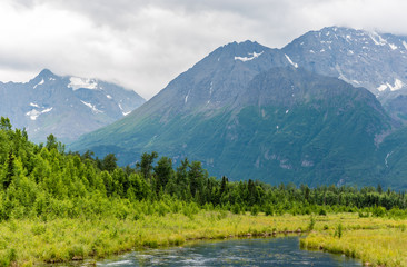 Naklejka na ściany i meble High Mountain Peaks Over Alaska's Eagle River