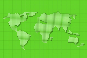 Green screen digital world map on grid background.