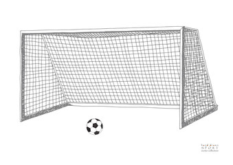 Football goal. Soccer game equipment. Hand drawn vector llustration. Isolated on white background
