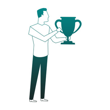 Man Holding Trophy Cup Vector Illustration Graphic Design