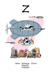 vector scandi animals English alphabet for letter Z