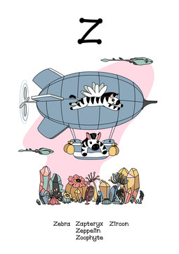 vector scandi animals English alphabet for letter Z