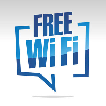 Free WIFi in brackets white blue isolated sticker icon