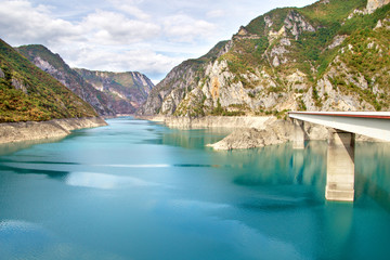 Obraz na płótnie Canvas The famous Piva Canyon with its fantastic reservoir. National park Montenegro and Bosnia and Herzegovina, Balkans, Europe. Beauty world.
