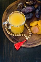 Ramadan juice for iftar made from fresh apricots with dried apricots and dates.