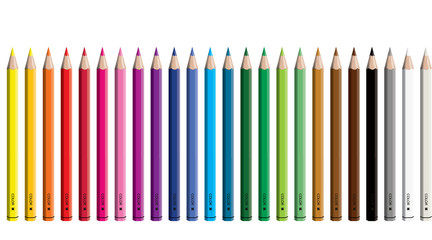 Set of colored pencil collection evenly arranged - seamless in both directions - isolated vector illustration craynos on white background.