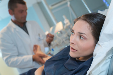 Woman nervous of injection