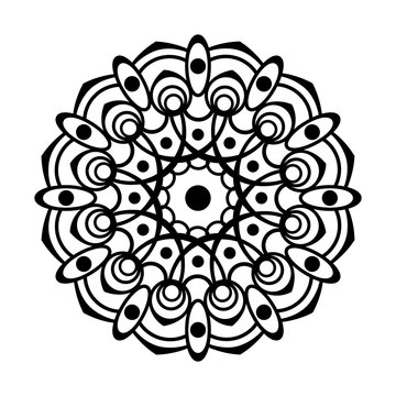 Black Pattern Vector flower Mandala. Design elements. Coloring book page. Oriental circle pattern, Islam, Arabic, Indian, Floral mandala Isolated on White.