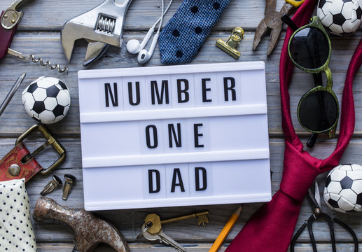 Number one dad, Father's Day lightbox message. Overhead view