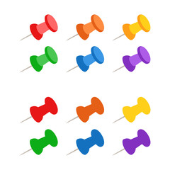 Set of color office pushpins. A simple flat vector illustration isolated on a transparent background.